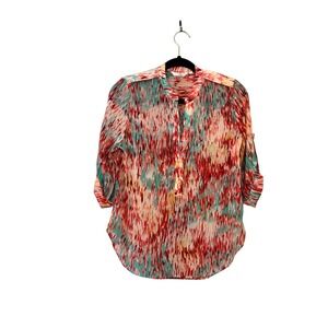 NWOT ZOA New York Multicolor Abstract Blouse Women XS 3/4 Tab Sleeve